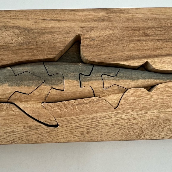 Handmade Wood Shark Puzzle Shelf Decor - Picture 5 of 10